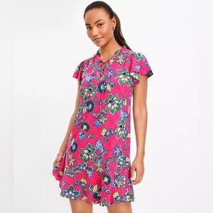 LOFT Pink and Green Floral Dress